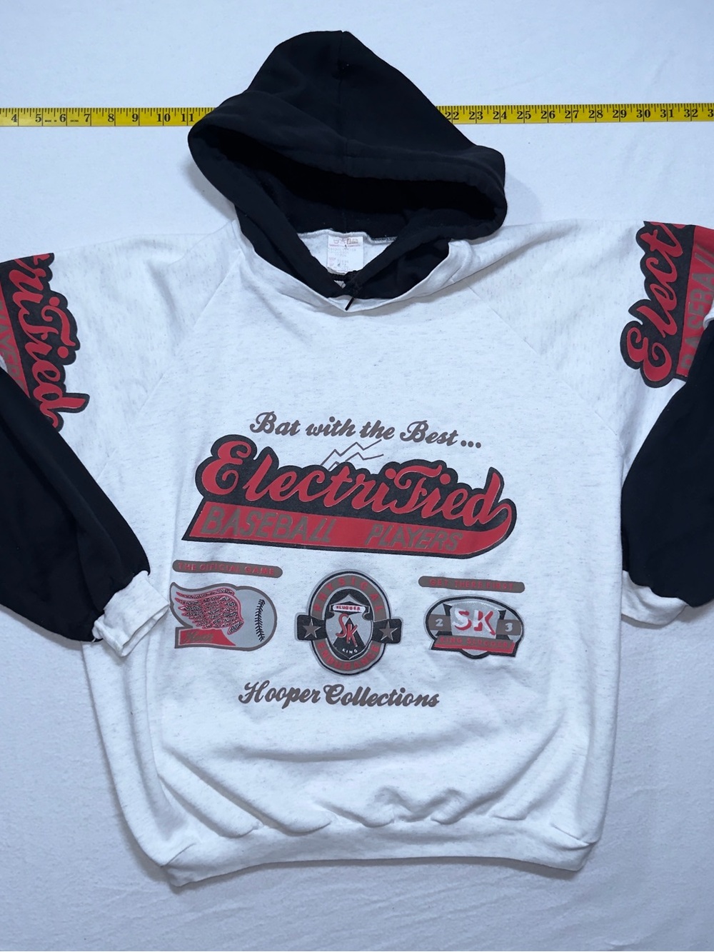 1990s vintage Electrified Baseball Players Hooded Sweatshirt - Black & White